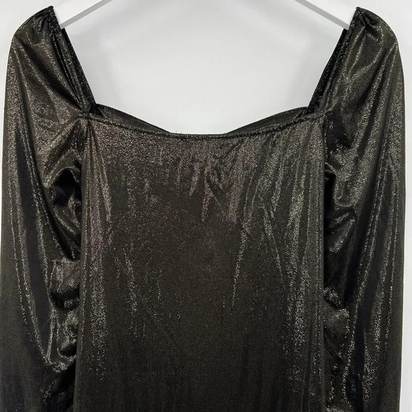 NSR Long Sleeve Metallic Midi Dress in Black Gold Bronze Cut Out Size Medium - Picture 6 of 10